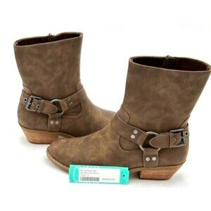 DV by Dolce Vita Daring Suede Bootie Women’s 6 Taupe Harness Strap Western Moto